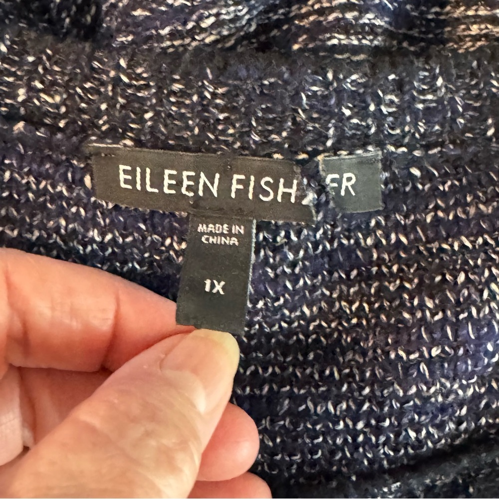 Women’s Eileen Fisher Size 1X Blue/White Linen/Viscose/Nylon Tunic LL Sweater - Picture 10 of 11